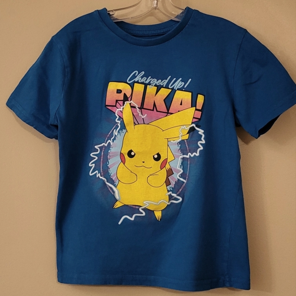 Pokemon Pika teal short sleeved tee shirt